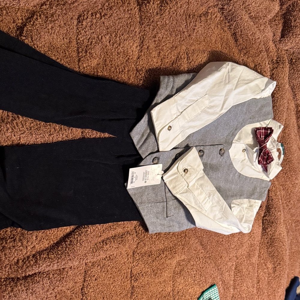 Carter's Gray Vest and Cream Shirt with Red Bow Tie